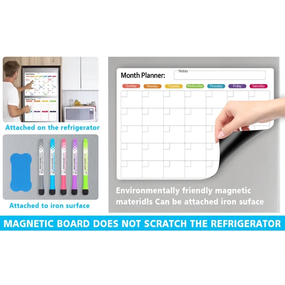 Dry Erase Calendar Magnetic Monthly Weekly Daily Whiteboard Organizer For Fridge